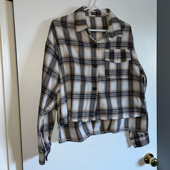 Drop Shoulder Button Front Plaid Jacket/Shirt - Picture 4 of 7